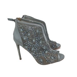 BCBG Ma Deedie boots Grey smoke Lace Mesh Satin 9.5